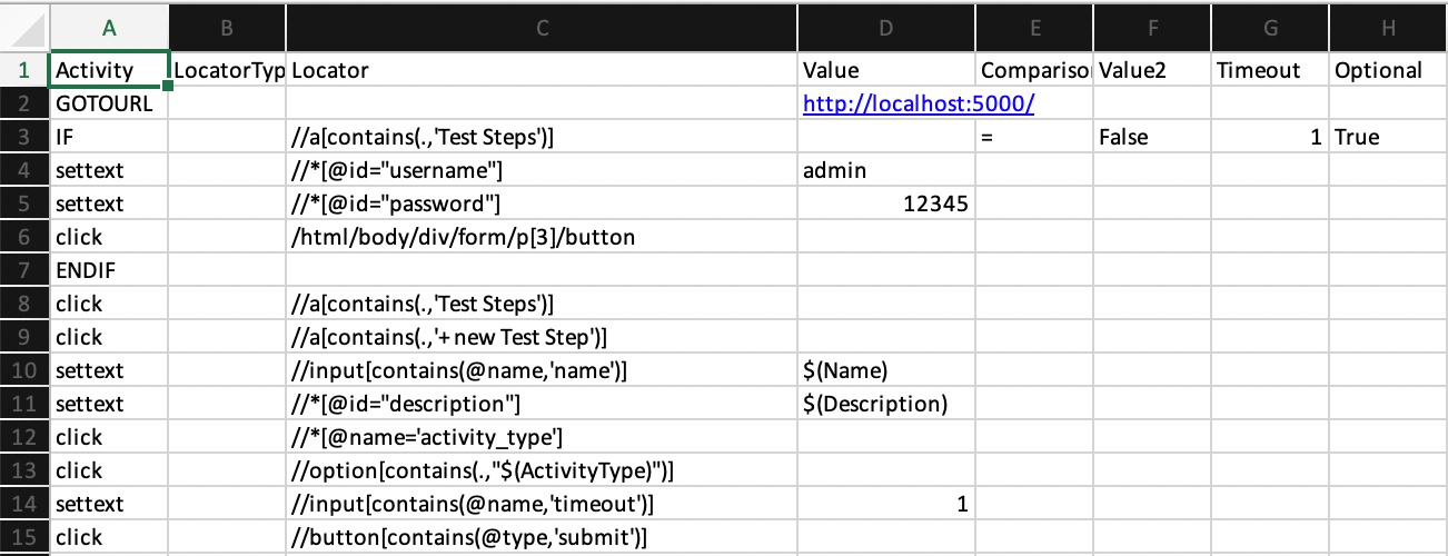 Excel file with testrun definition for testing baangtDB